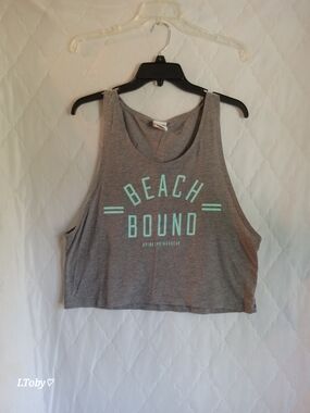 Y2K Victoria's Secret Gray Cropped Tank with Mint 'Beach Bound' Print
